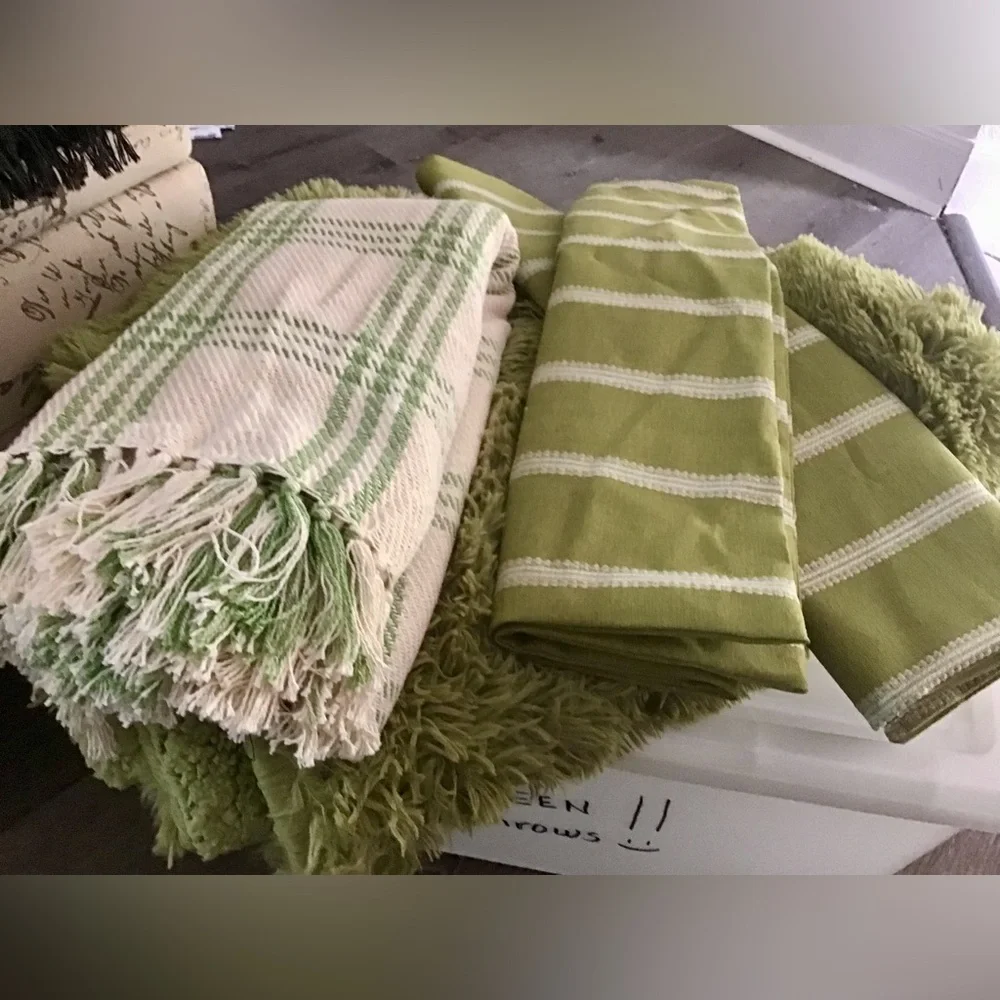 Green and Cream Throws and Pillow Covers